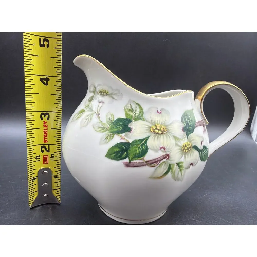 Vintage Meito Norleans Livonia Dogwood Creamer Occupied Japan Gold Trim 1940s 6”